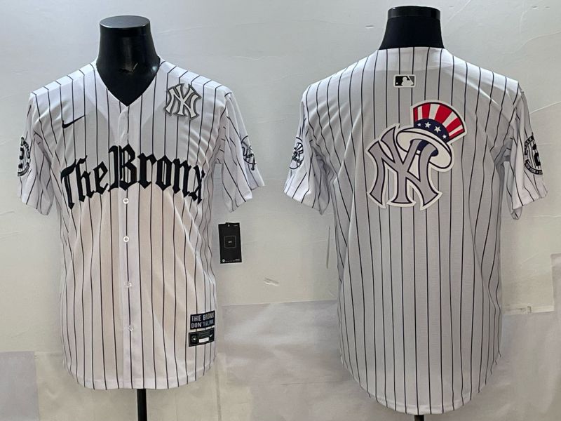 Men 2025 New York Yankees Blank White Stripe Five generations Joint Name Nike MLB Jersey style 013